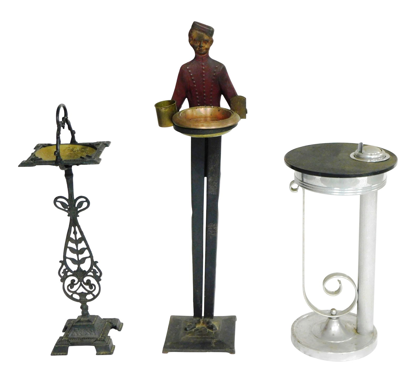 Three decorative standing ash trays, first half 20th C., including: "Lazy Boy" Art Deco chrome ash (1 of 5)