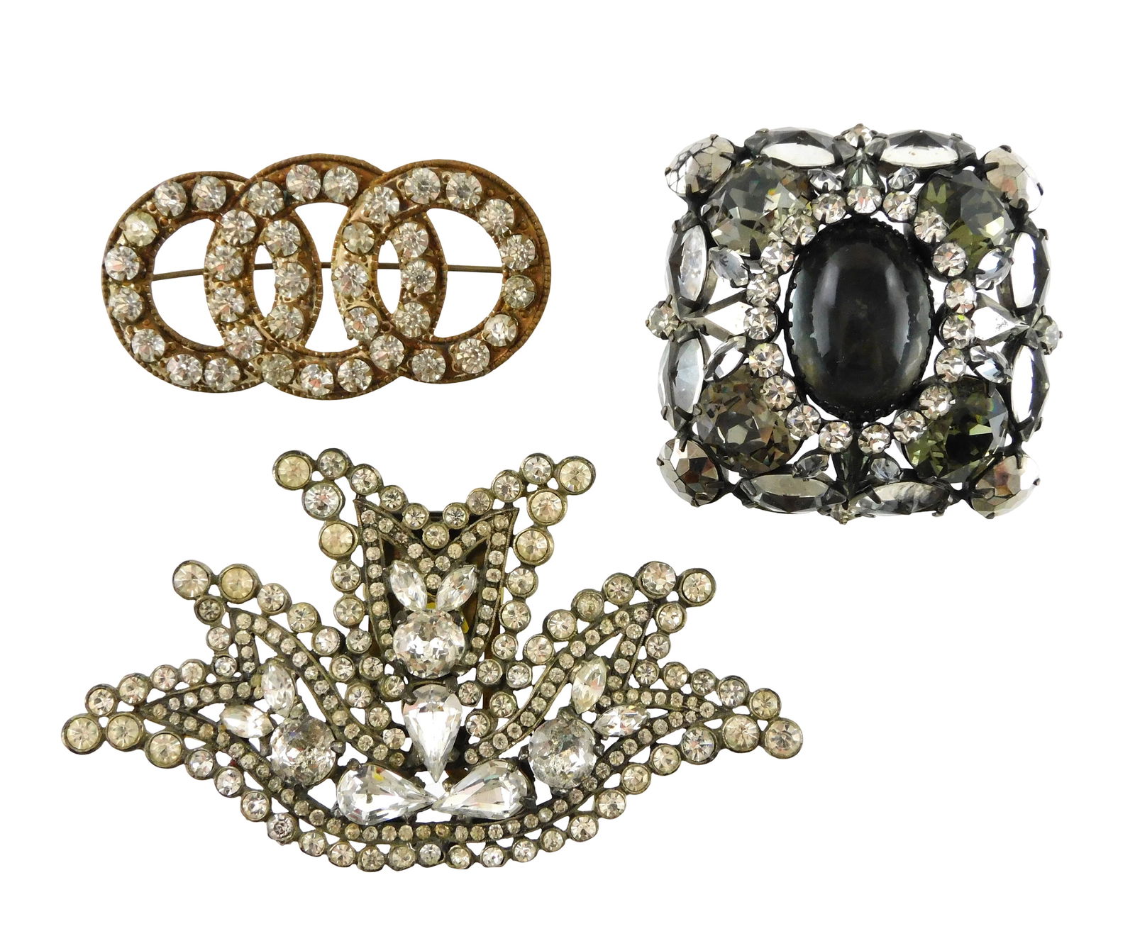 COSTUME JEWELRY: Schreiner, etc., three vintage pieces, including: greyscale brooch by Schreiner, (1 of 5)