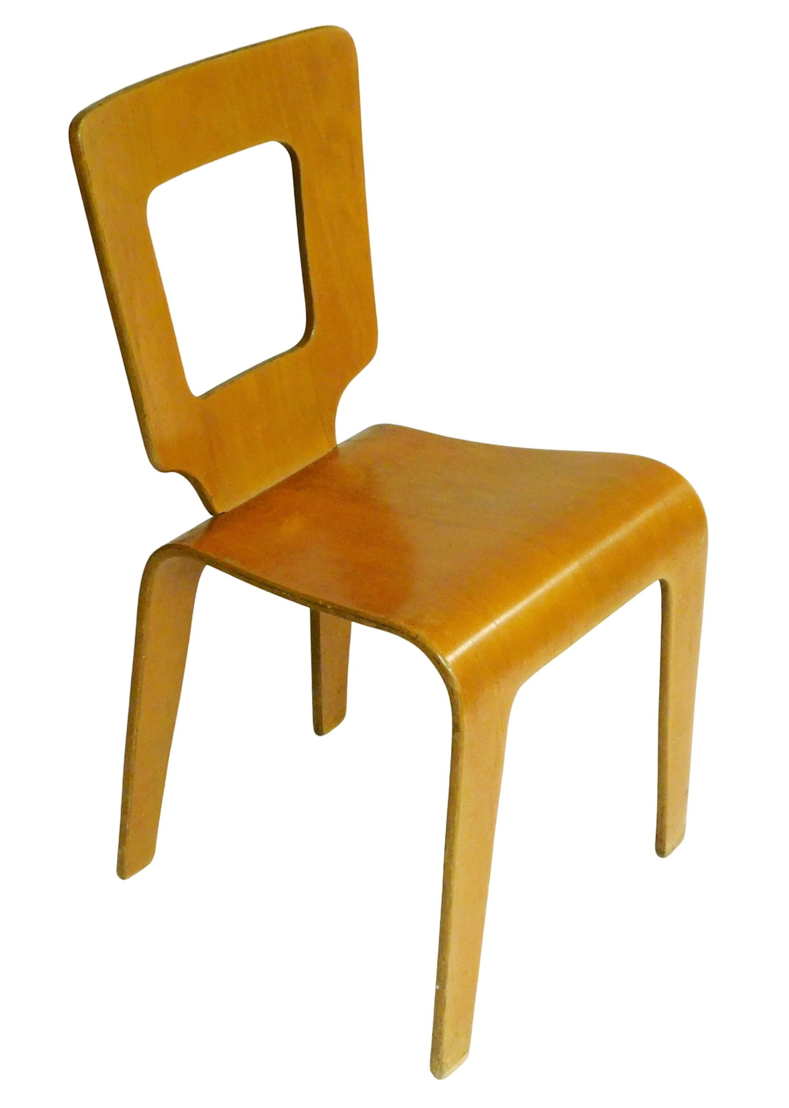 Thaden-Jorden bent plywood chair, United States, mid 20th C., bentwood laminate, pierced shield back (1 of 4)