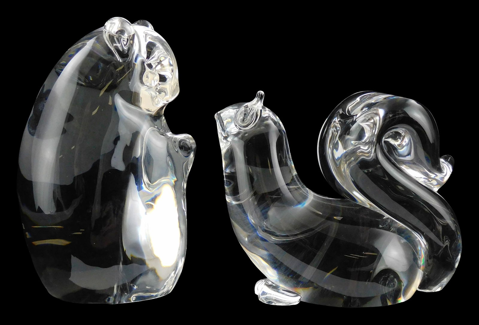 ART GLASS: Two large Steuben crystal rodent figures, all signed on base, including: squirrel, bushy (1 of 5)