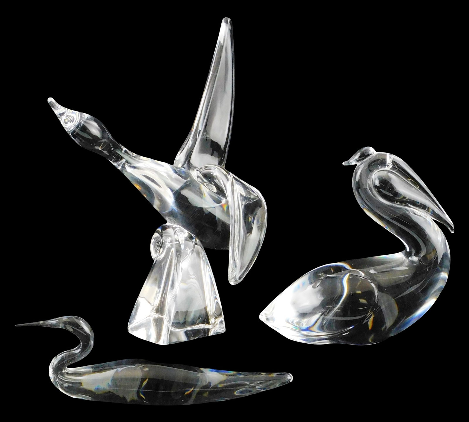 ART GLASS: Three Steuben shore and waterfowl birds, mid-20th C., largest "Waterbird" in flight, (1 of 4)