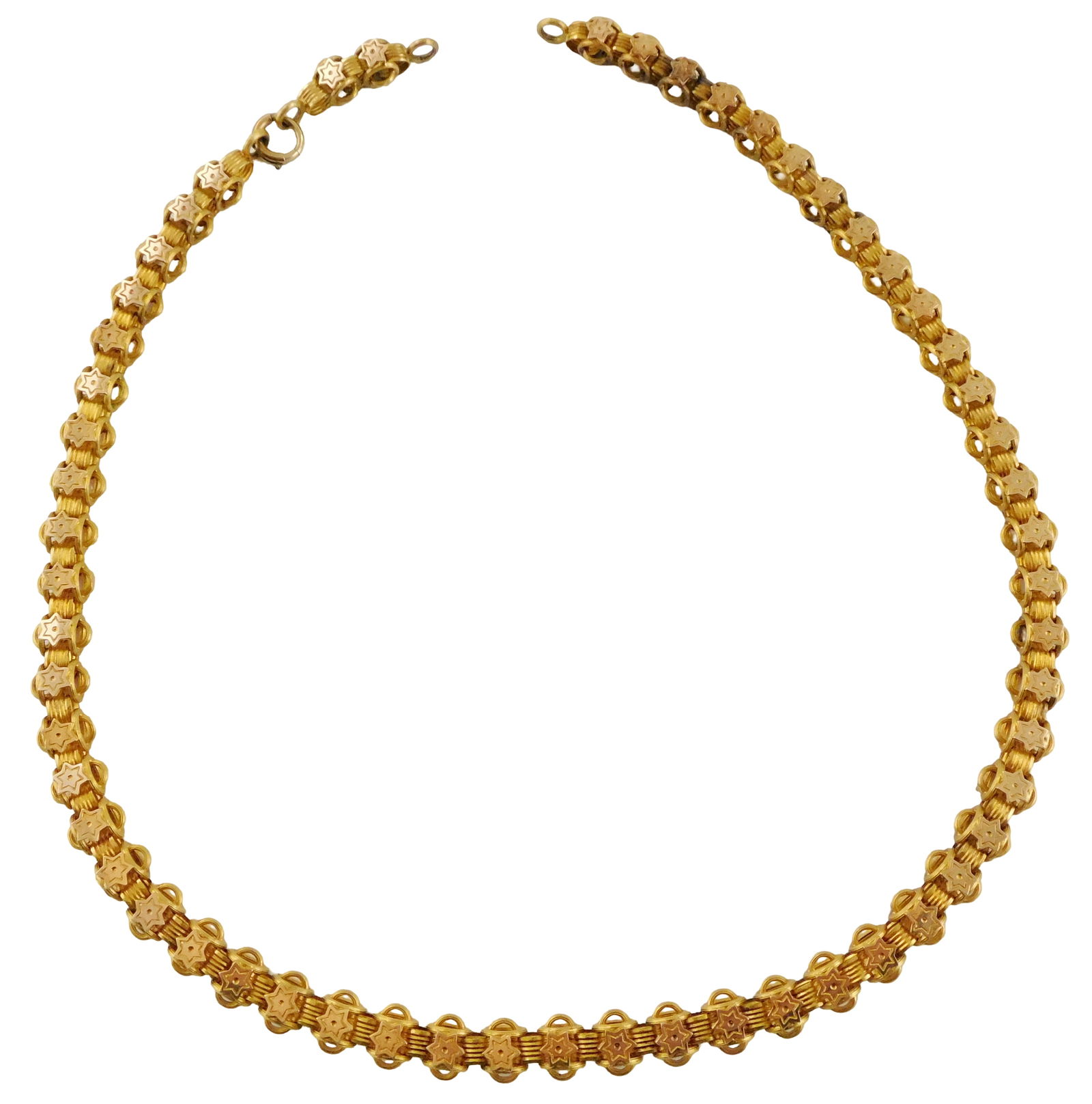 JEWELRY: 14K Rolo link chain, links tested 14K, no marks viewed, rope and star motif, wear (1 of 4)