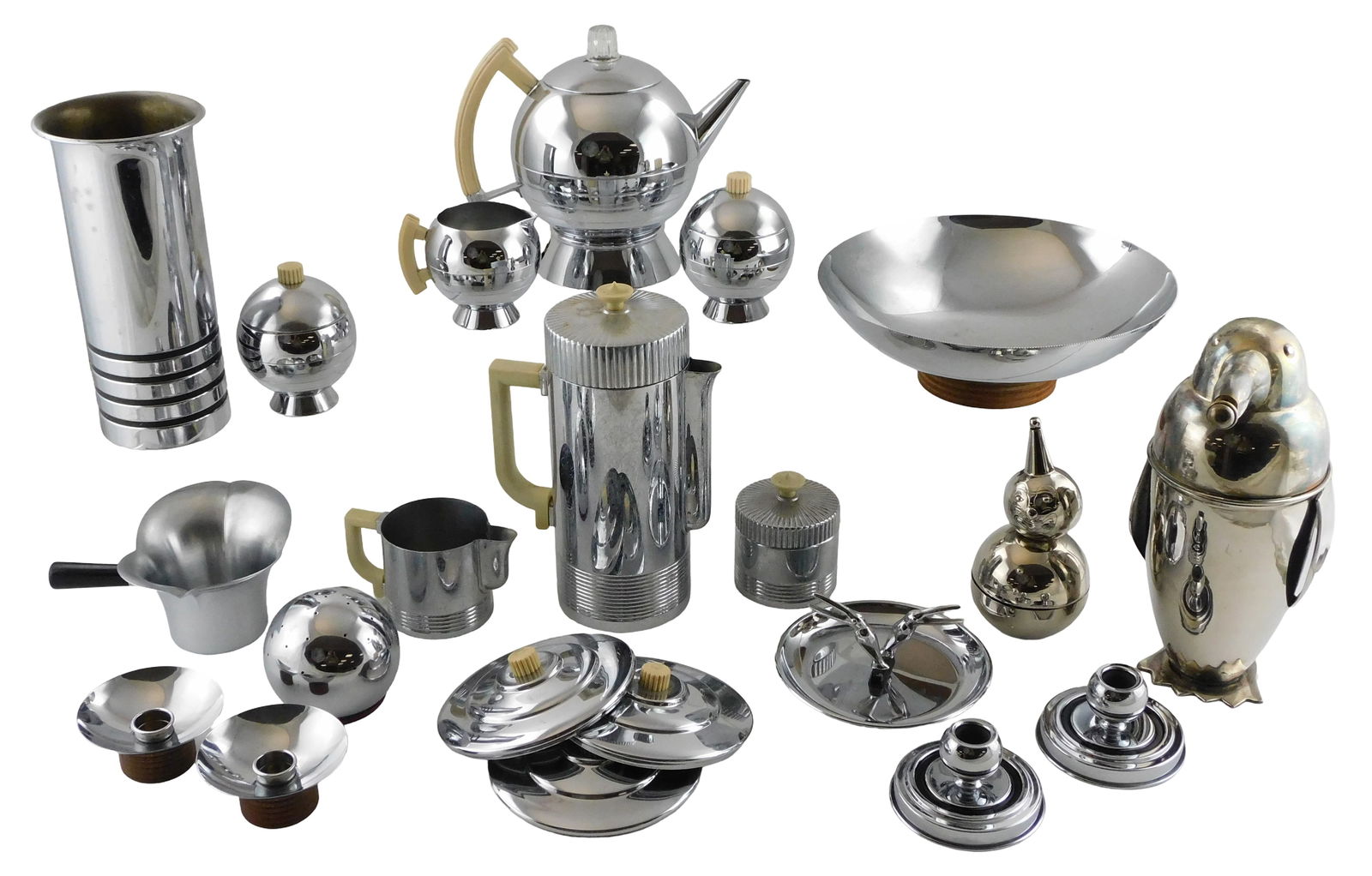 CHROMEWARE: Twenty-One pieces of chromeware, Chase, Raimond and others, 20th C., including: silver (1 of 6)