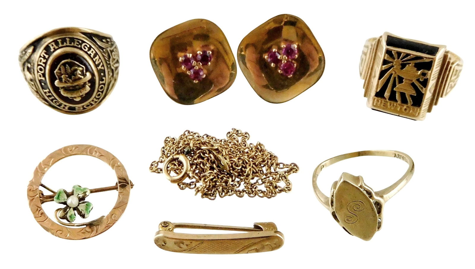 JEWELRY: Ten pieces of 10K yellow gold, all stamped, including: pair of screw-back earrings with (1 of 3)