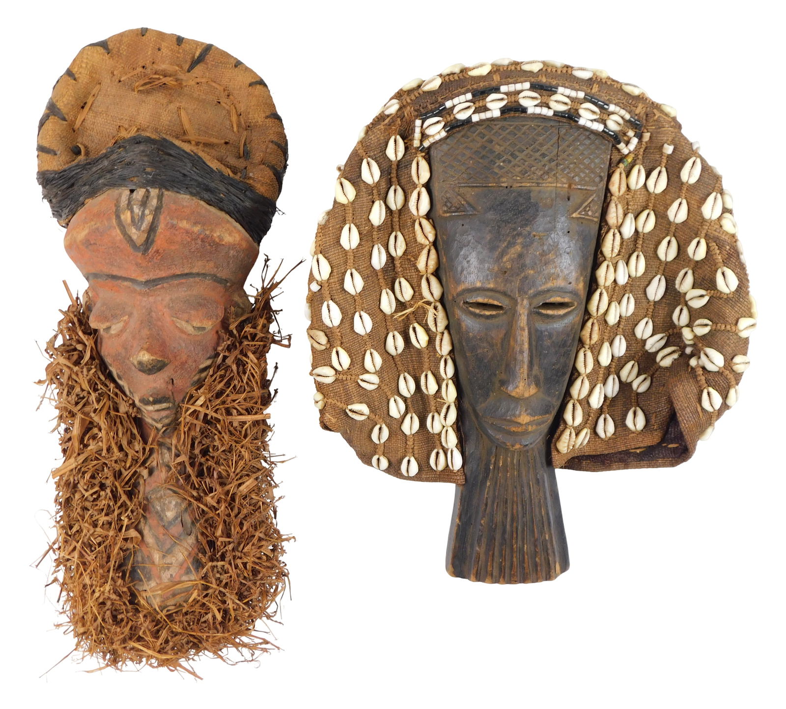 TRIBAL: Two African Congolese masks: first a headdress/ mask, Congo, Kuba Tribe type carving, (1 of 3)