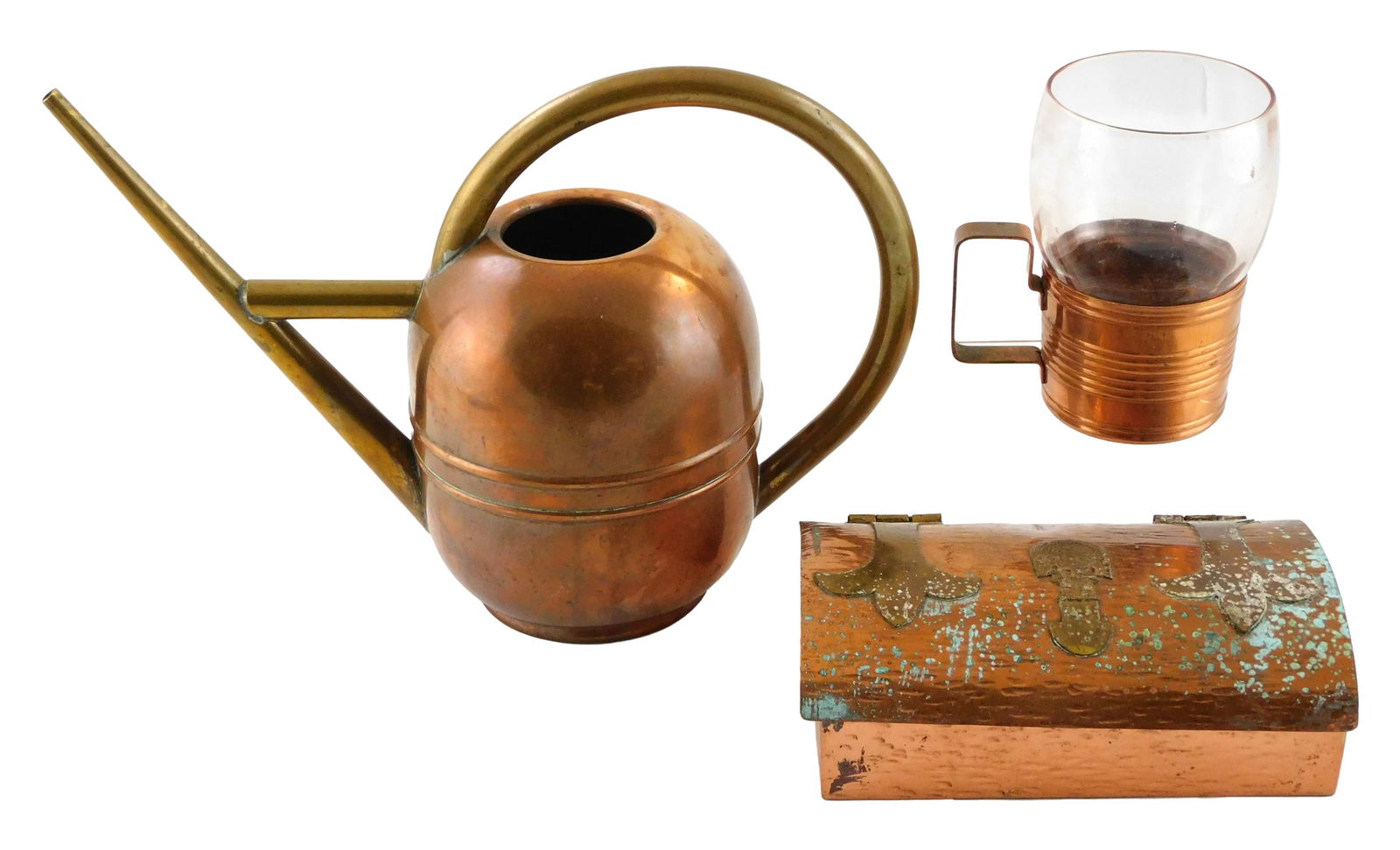 METALWARE: Three pieces of copperware, Chase and others, 20th C., including: Chase watering can, (1 of 5)