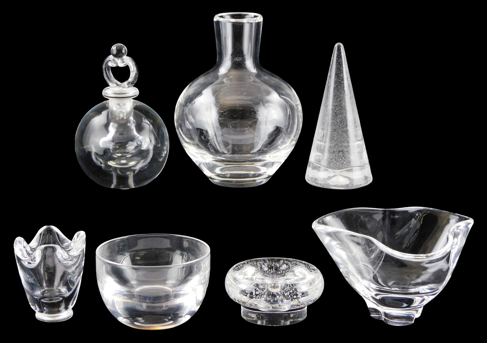 ART GLASS: Steuben crystalware, all signed, including: “Christmas Tree??, conical shaped tree (1 of 4)