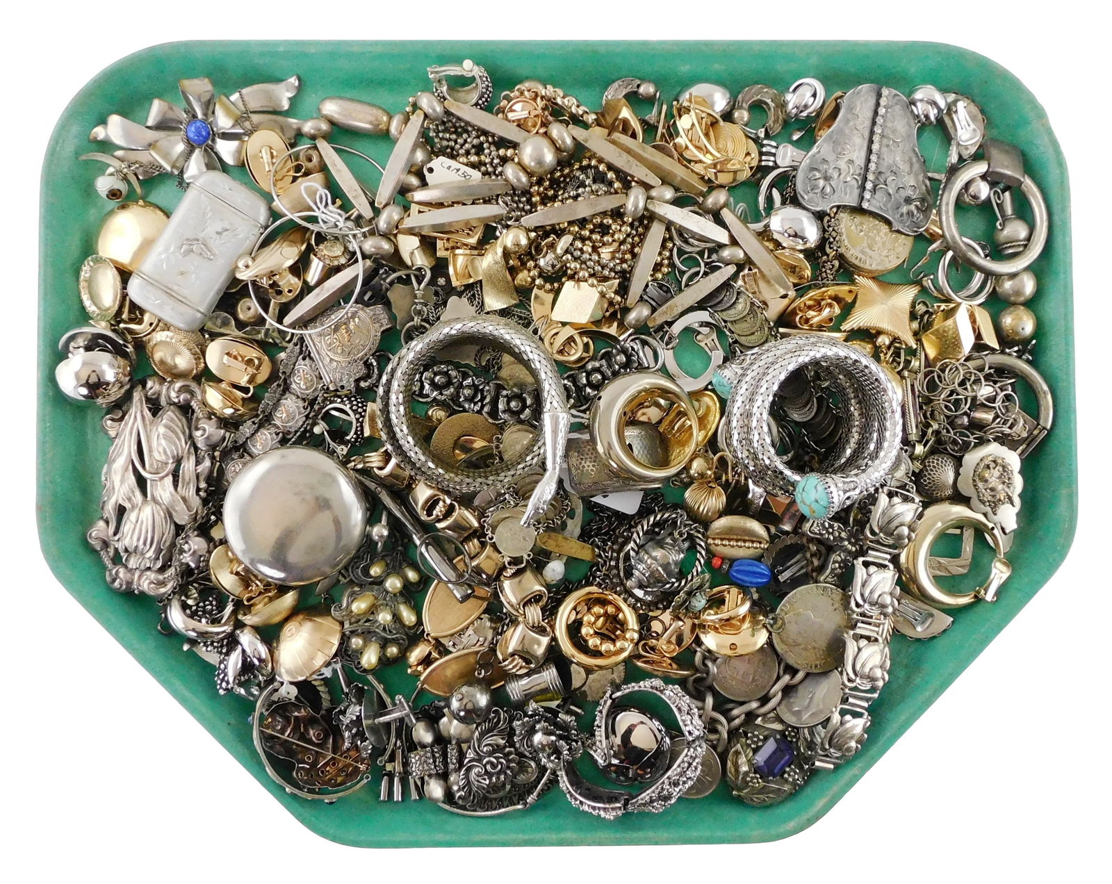 COSTUME JEWELRY: Whiting & Davis, Bartek, etc., 75+ pieces of silver and gold colored metal jewelry: COSTUME JEWELRY: Whiting & Davis, Bartek, etc., 75+ pieces of silver and gold colored metal jewelry and accessories, items of interest include: Whiting & Davis silver tone coiled mesh snake bracelet;