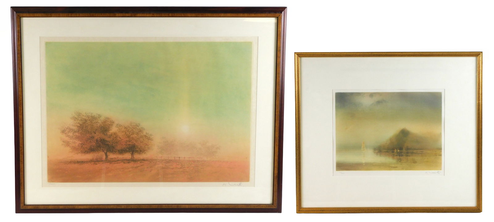 Two etchings by Kaiko Moti (Indian, 1921-1989), 20th C., aquatint etching in colors on paper, both (1 of 12)