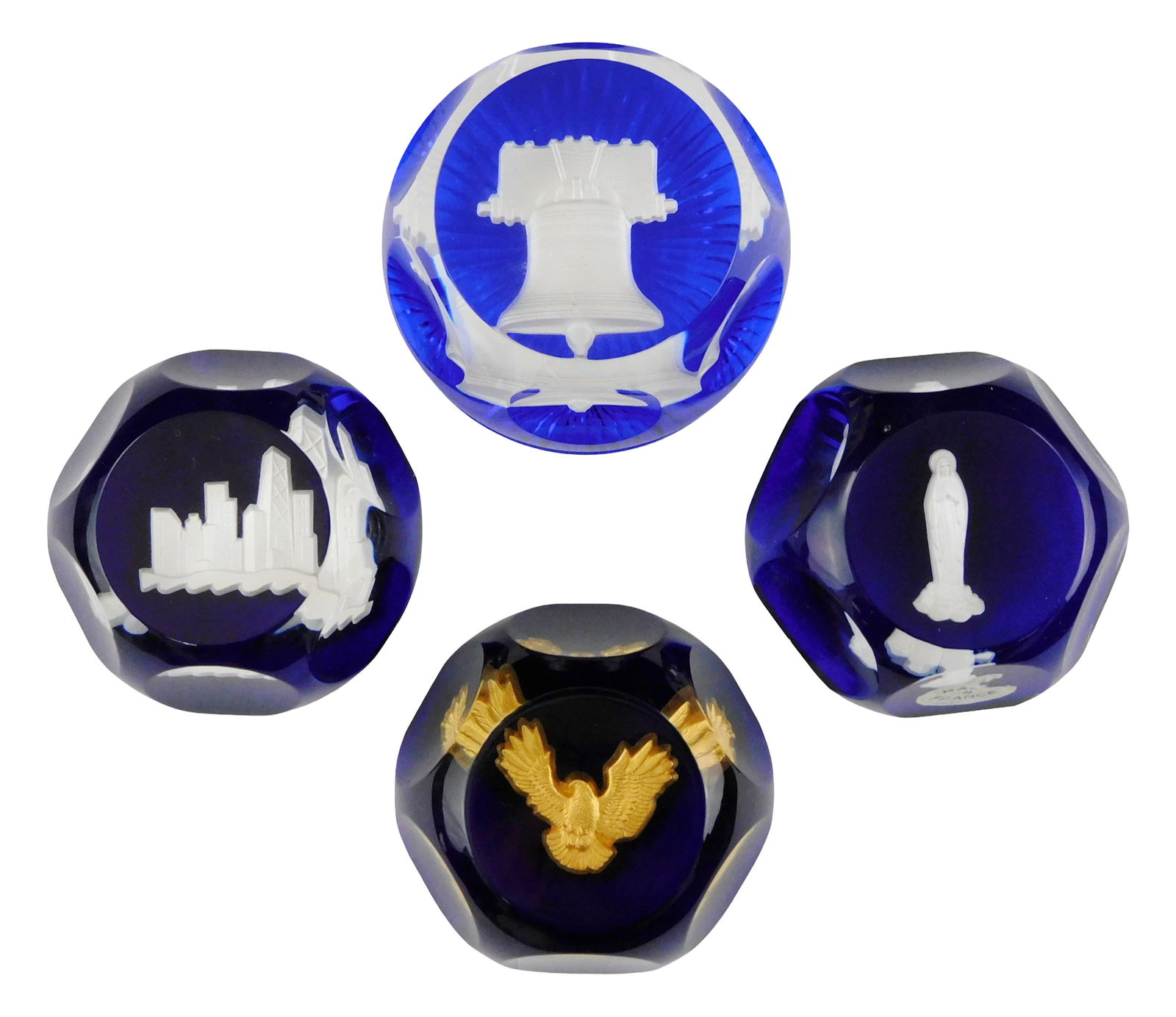 ART GLASS: Four Baccarat patriotic and religious themed sulfide paperweights, 20th C., France, all (1 of 6)
