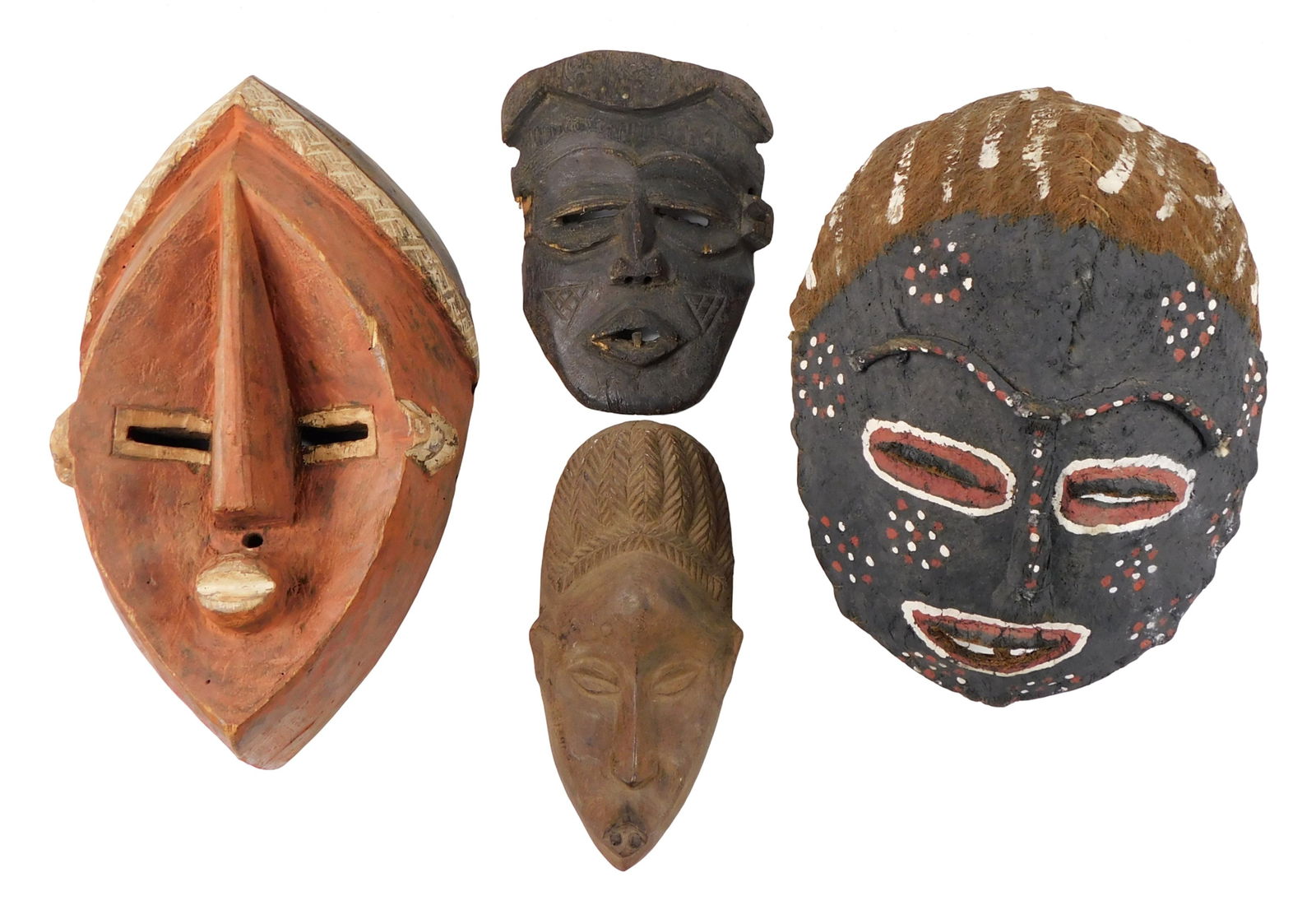 TRIBAL: Four African carved masks: first a ceremonial mask, Iwalwa Tribe, Democratic Republic of (1 of 3)