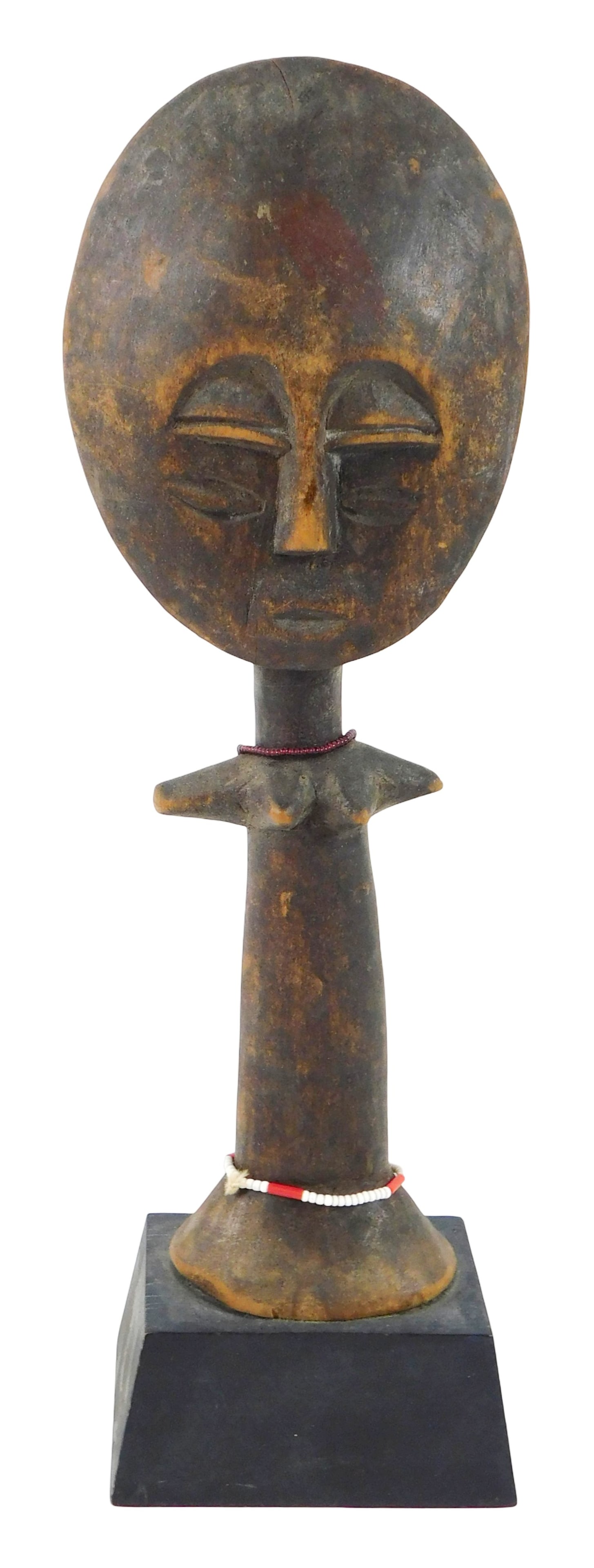 TRIBAL: African "Akuaba" type carved wood fertility figure, 20th C., abstract body with oversized (1 of 3)