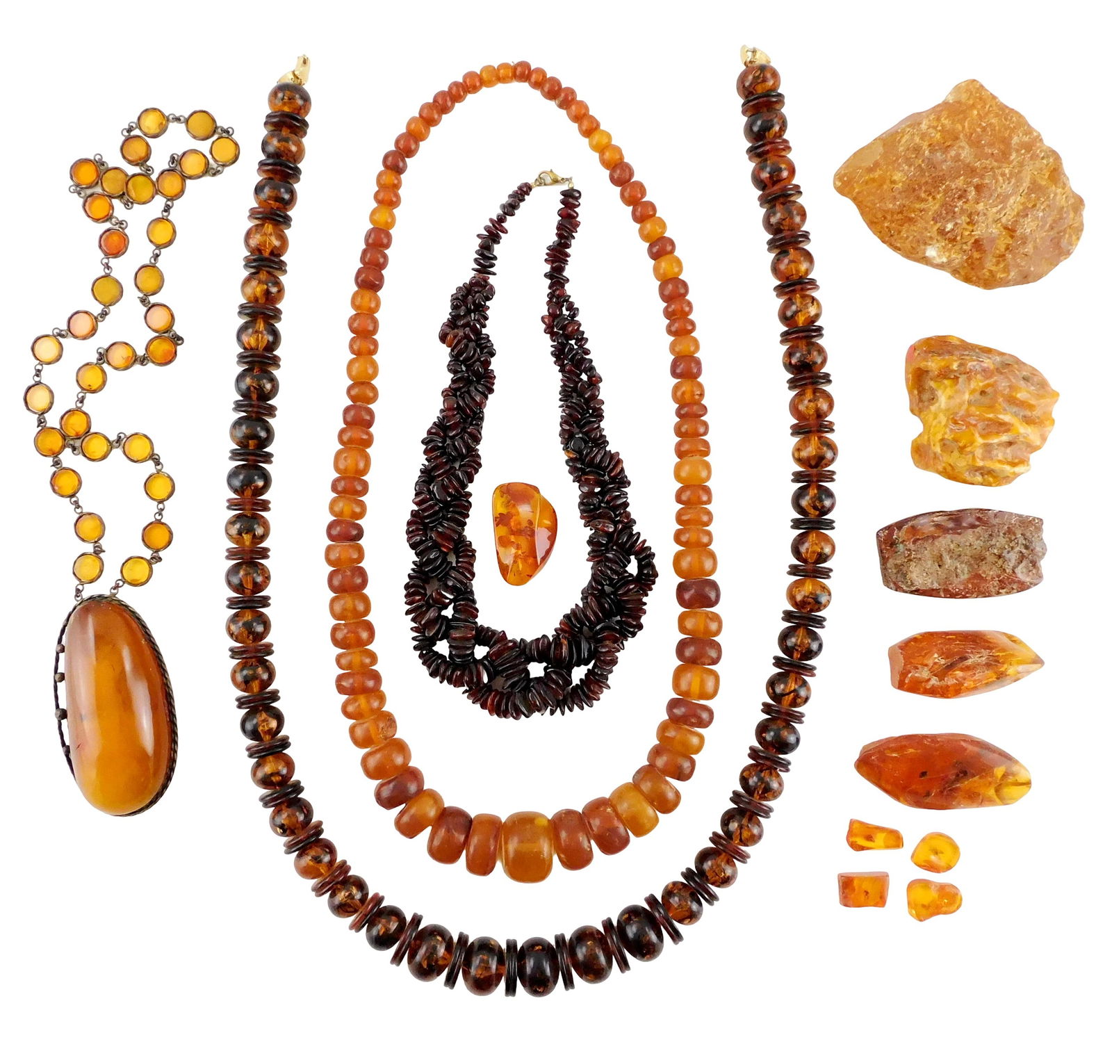 COSTUME JEWELRY: Amber and amber type necklaces, 10+ pieces, including: necklace with large oblong (1 of 4)
