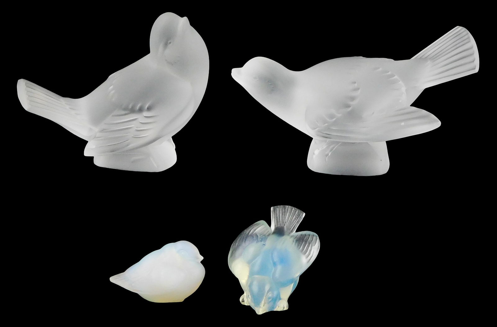 ART GLASS: Lalique and Sabino bird figures, four total, all signed, including: two Lalique frosted (1 of 5)