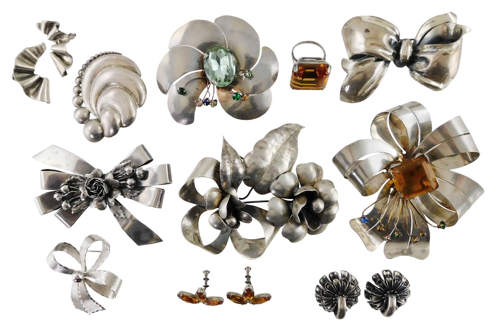 STERLING: Fourteen pieces of sterling jewelry, most Mid-Century Modern, makers include Monet, (1 of 4)