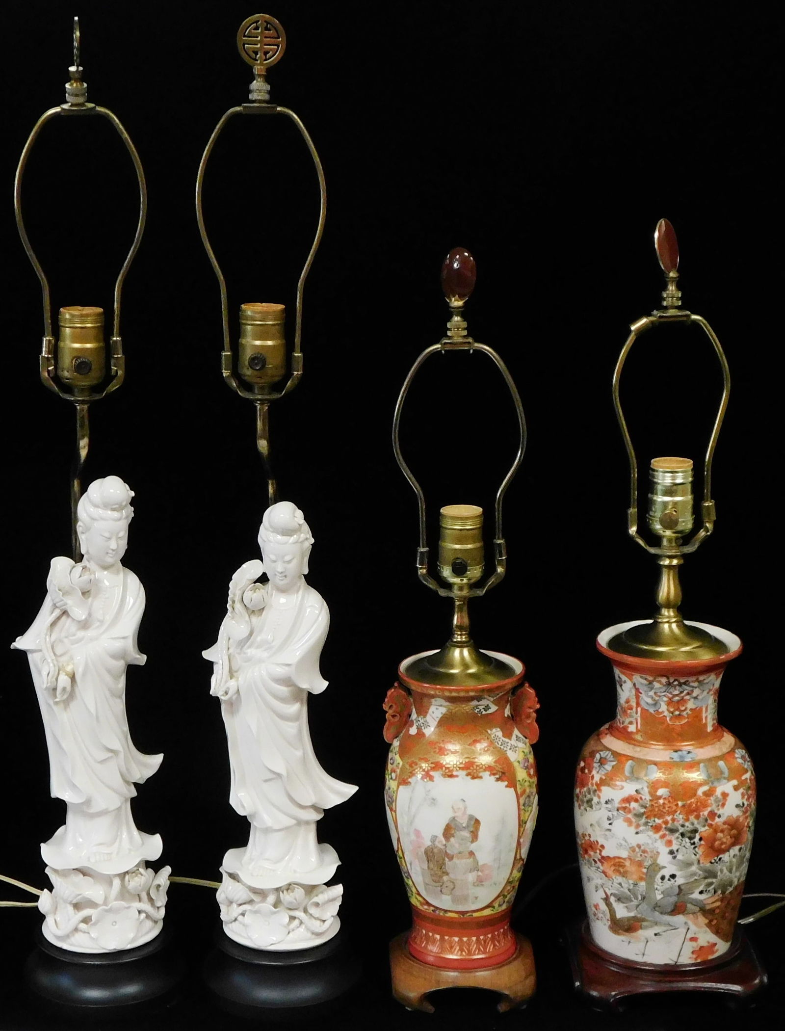 ASIAN: Four lamps, details include: pair of Chinese Blanc de Chine figures of Guanyin, 20th C., (1 of 5)