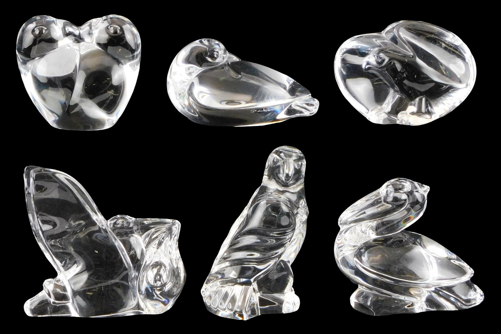 ART GLASS: Six Steuben avian themed crystal figures and hand coolers, all with signed or marked (1 of 4)