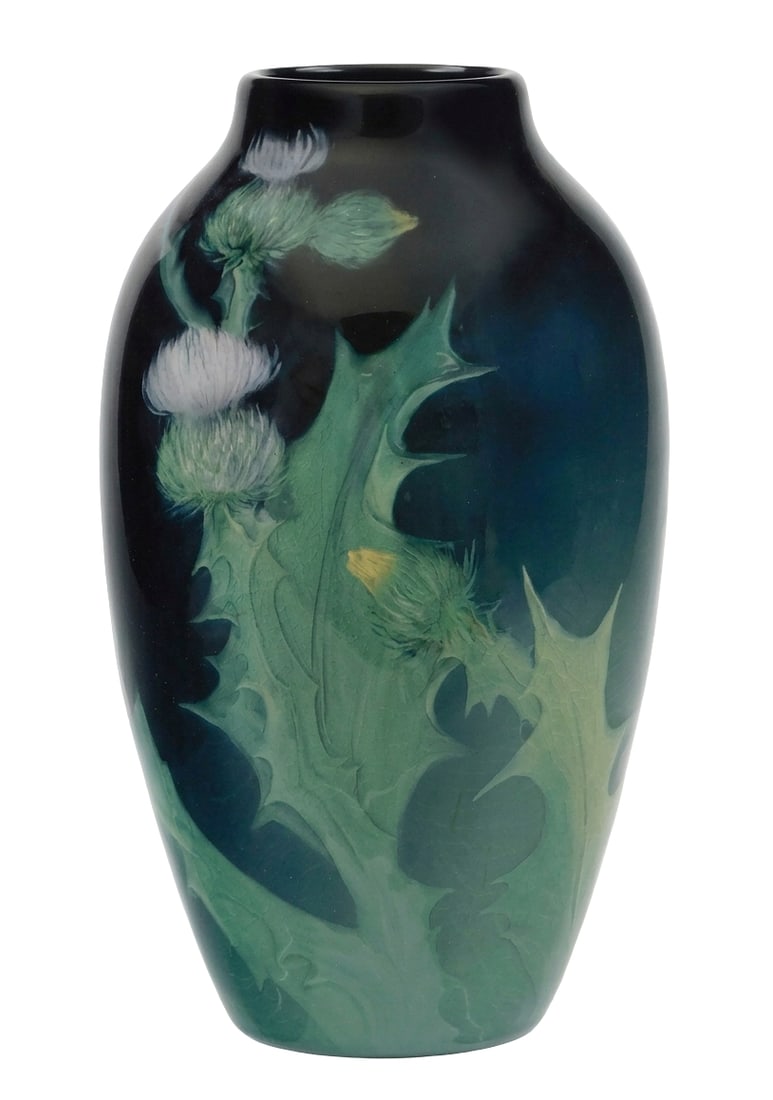ART POTTERY: Rookwood "Thistle" vase, 1901, painted by Sara Sax (American, 1870-1949) for Rookwood (1 of 2)