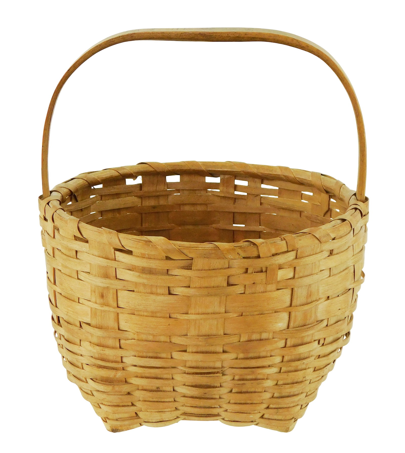 Small Shaker "Cat Head" basket, American, splint, round form body, concave base, four 'points' on (1 of 4)