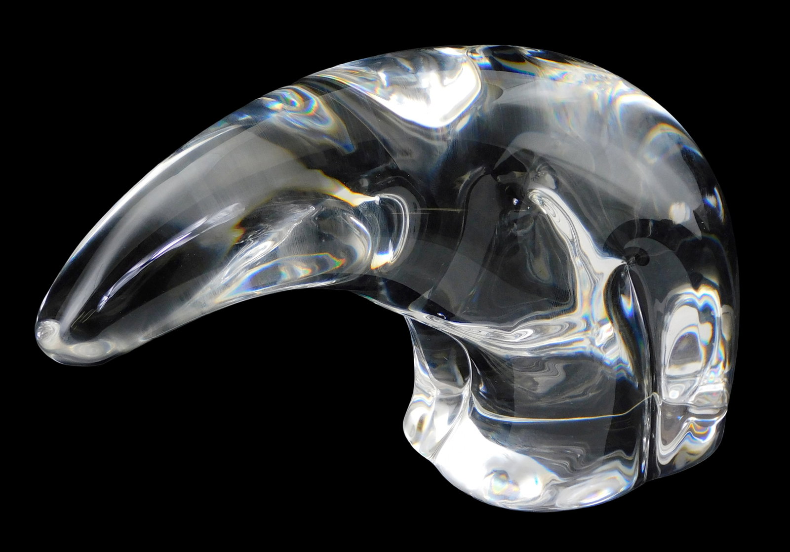 ART GLASS: Steuben large polar bear figure, signed on base, featureless face and elongated neck, (1 of 3)
