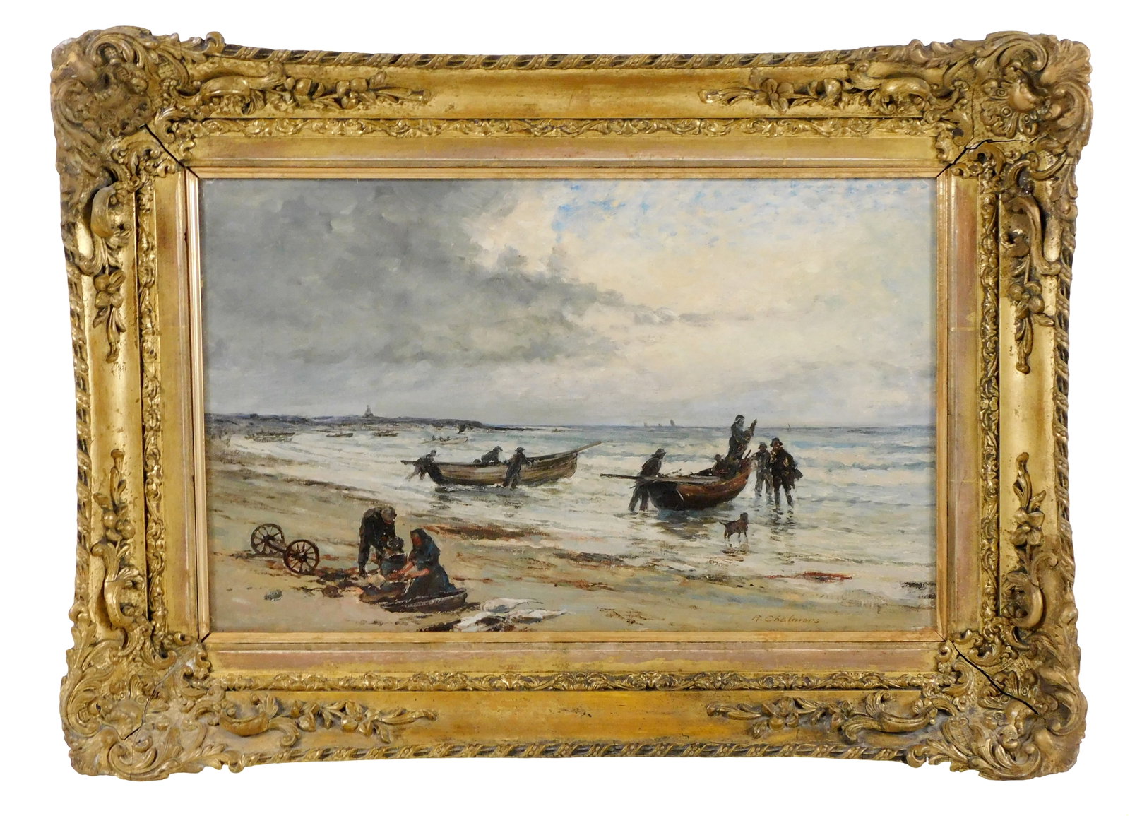 Late 19th- early 20th C. Post-Impressionistic seascape, oil on canvas, signed "R. Chalmers" lower (1 of 6)