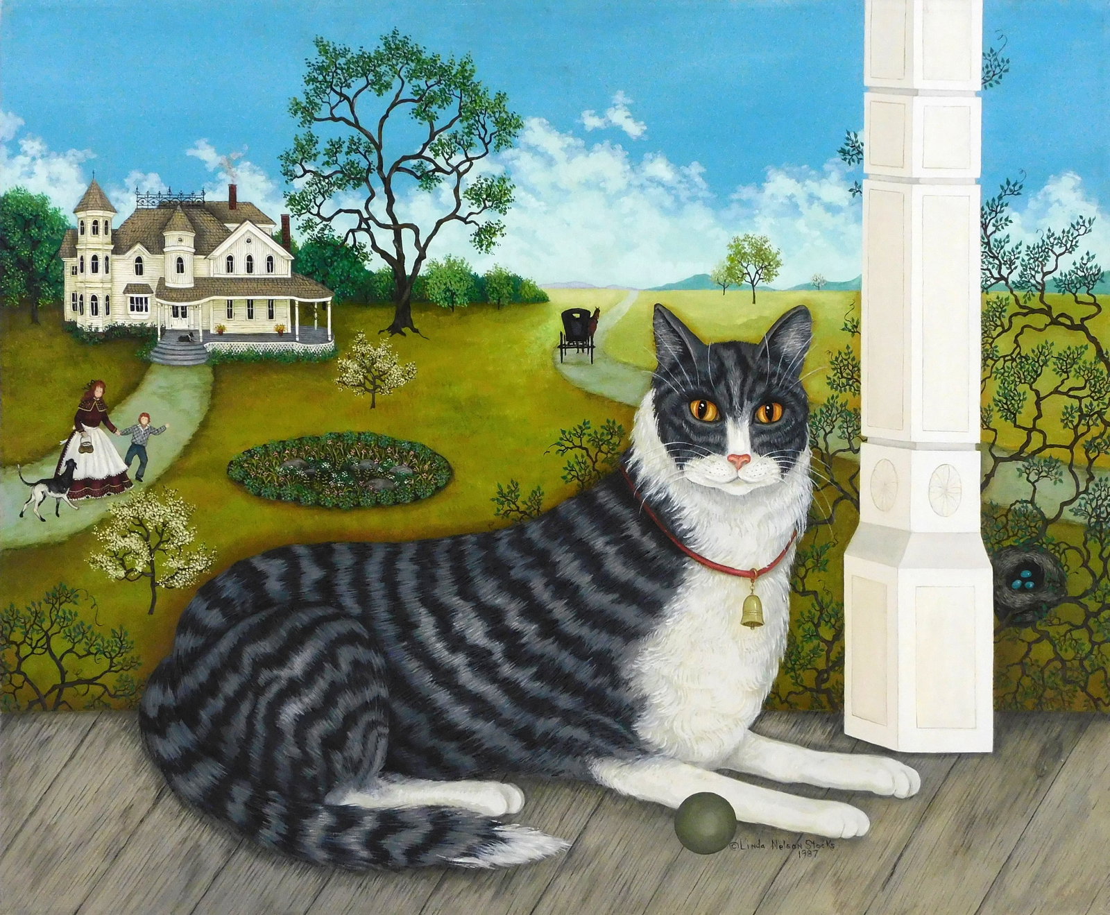 Linda Nelson Stocks (American, 1938-2011), Untitled (Big Cat), 1987, oil on archival canvas, signed (1 of 6)