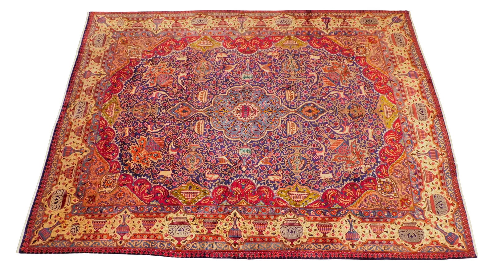 RUG: Persian Sarouk, 9' 2" x 12' 6", wool on cotton, violet ground, cream major border, central (1 of 5)