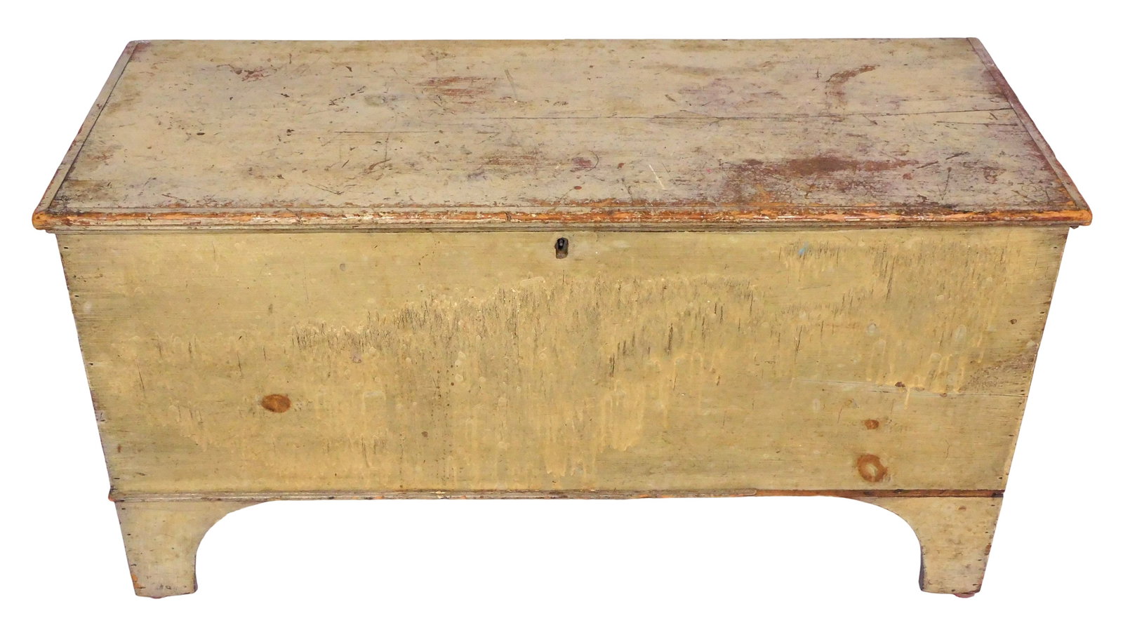 Blanket chest, New England, early 19th C., pine and poplar, nailed construction, with till and lock, (1 of 5)