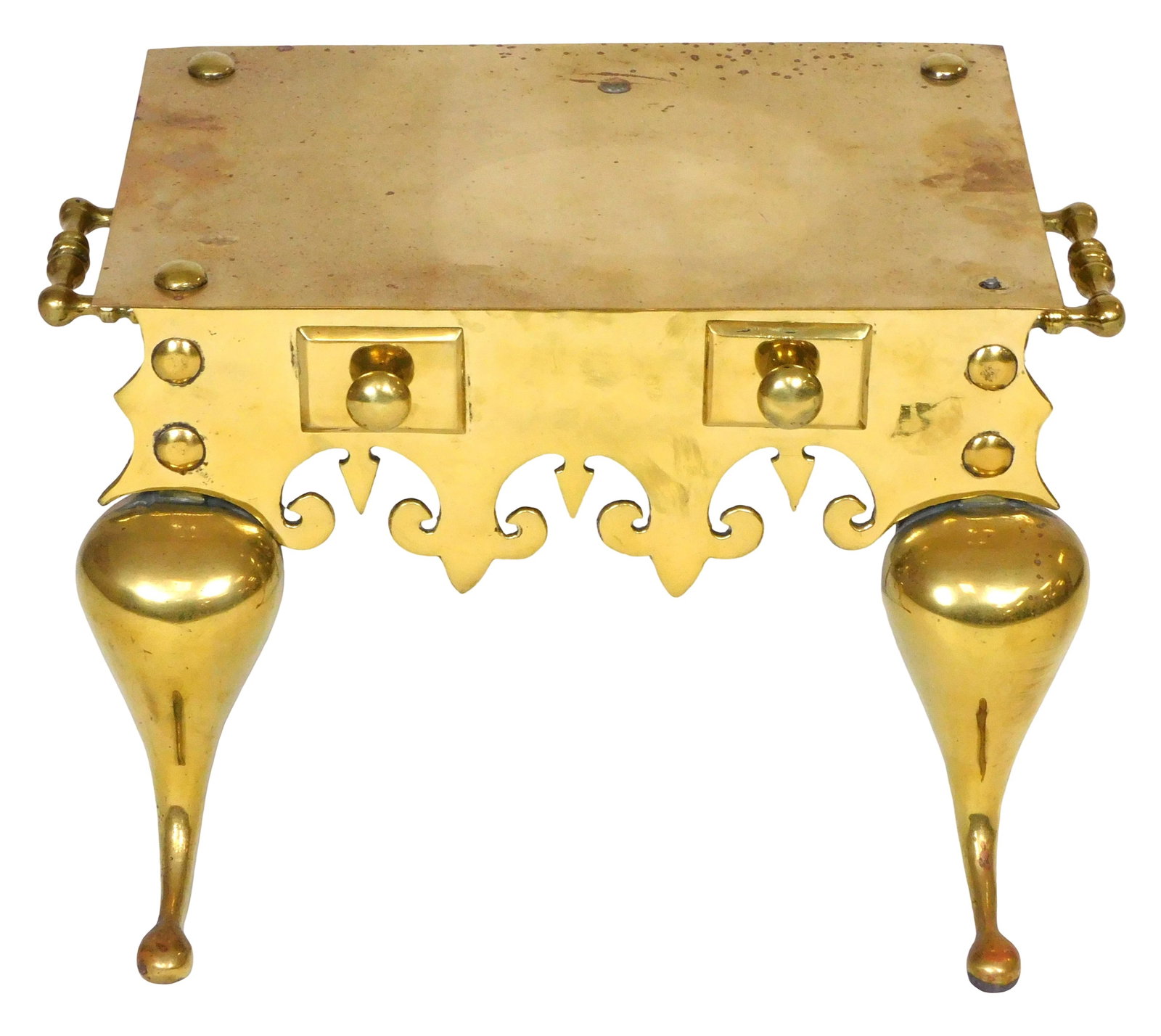 Queen Anne style brass trivet, late 19th- early 20th C., likely English, tea kettle stand or trivet (1 of 3)