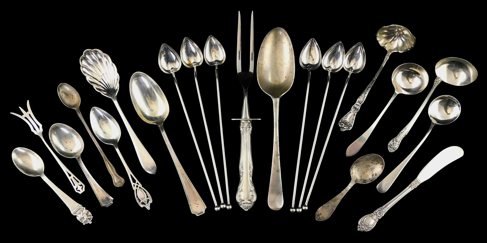 SILVER: Gorham, Durgin, Dominick & Haff, Whiting, etc., twenty-one pieces, most marked sterling (1 of 3)