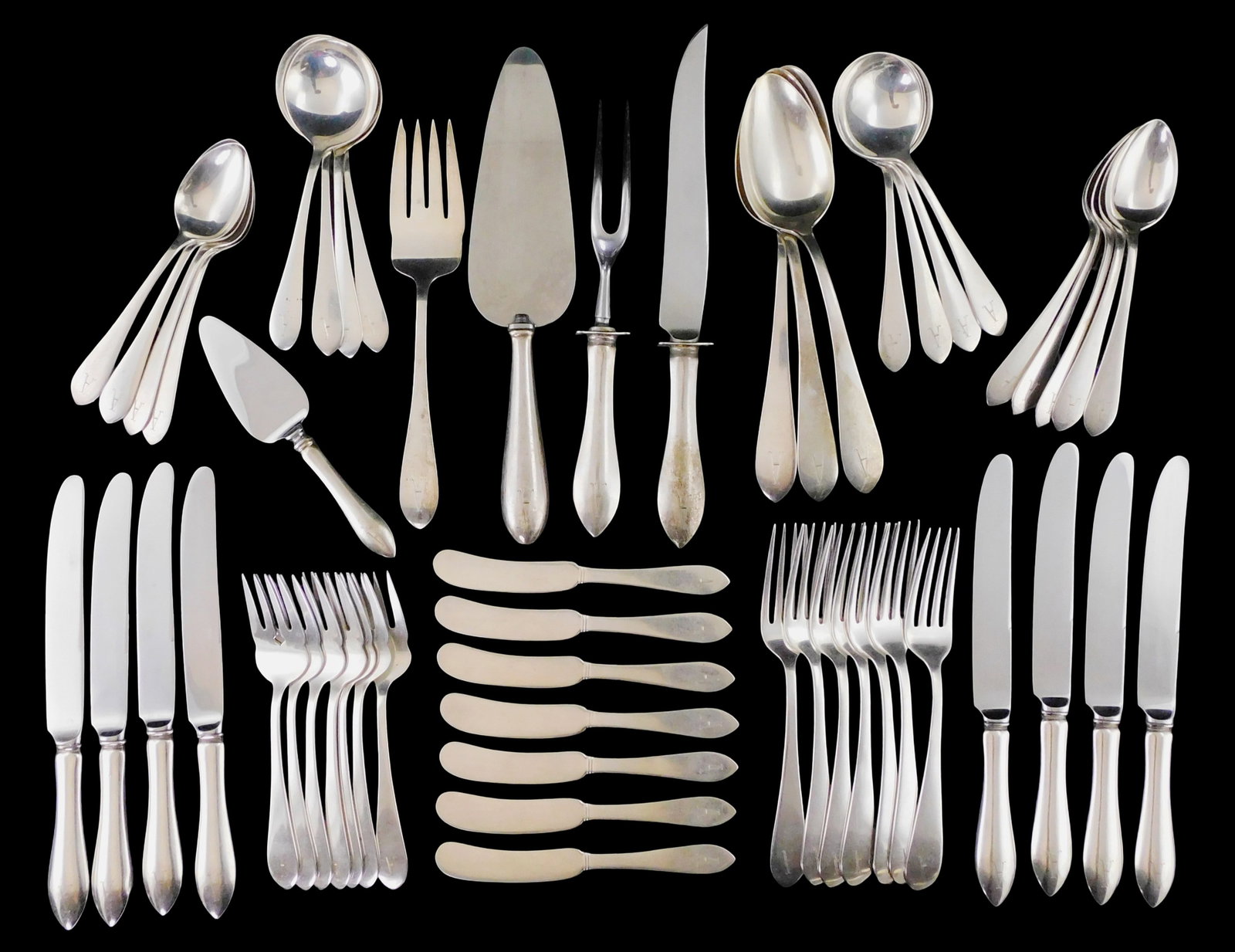 STERLING: "Pointed Antique" pattern sterling silver flatware set by Dominick and Haff (later (1 of 3)