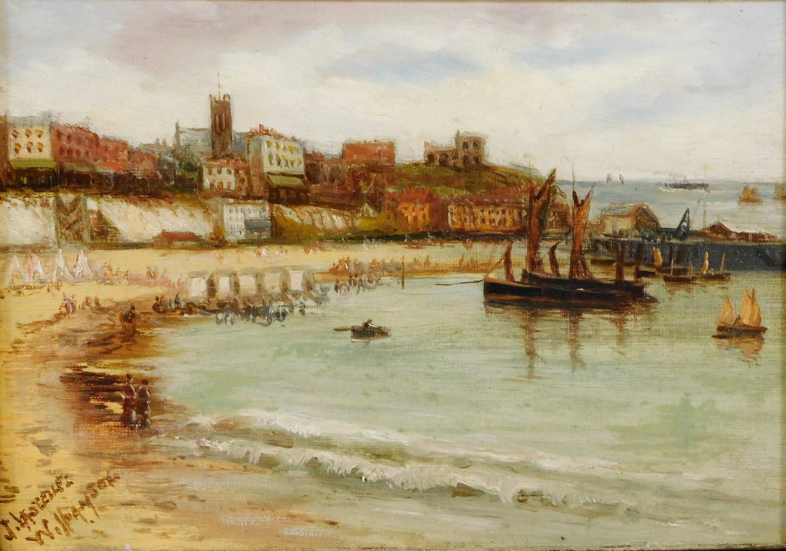 Jason Lascelles Williamson (British) marine harbor scene, 19th C., oil on canvas, muted polychrome (1 of 5)