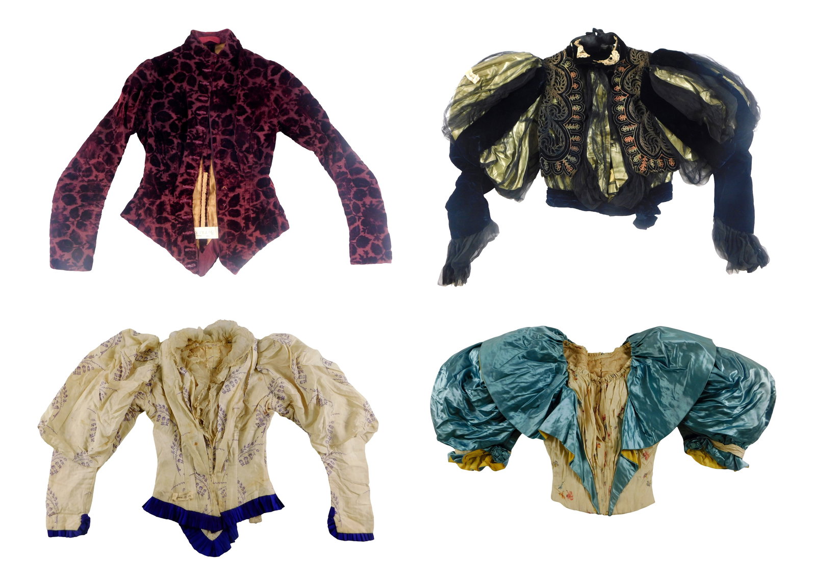 ANTIQUE TEXTILES: Four 19th C. blouse/ jackets c. 1870s-1890s, M. & C. Lenahan (NY, NY) bergere (1 of 12)