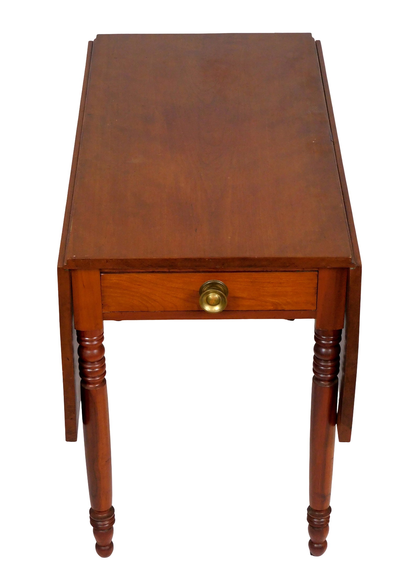 19th C. Sheraton dropleaf dining table, American, rectangular top over single drawer with stamped (1 of 5)