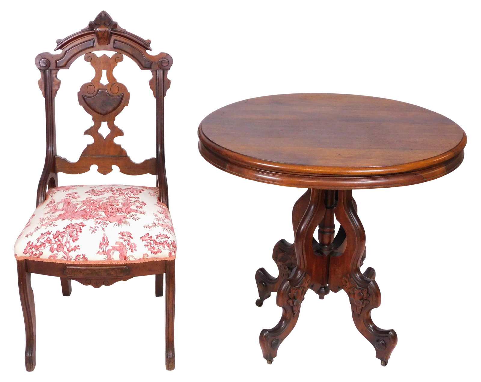 Eastlake Victorian oval parlor table and side chair, 19th C., including: Eastlake oval top parlor (1 of 8)