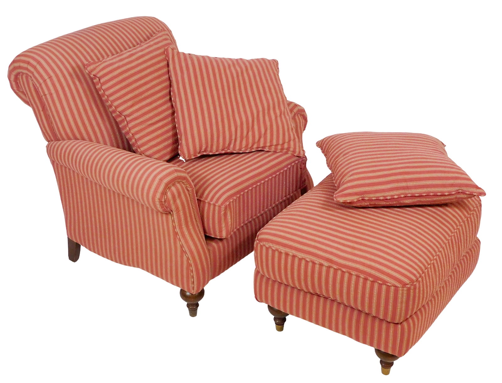 Bloomingdale Brownstone East armchair and matching ottoman, Contemporary, arched back with rolled (1 of 3)