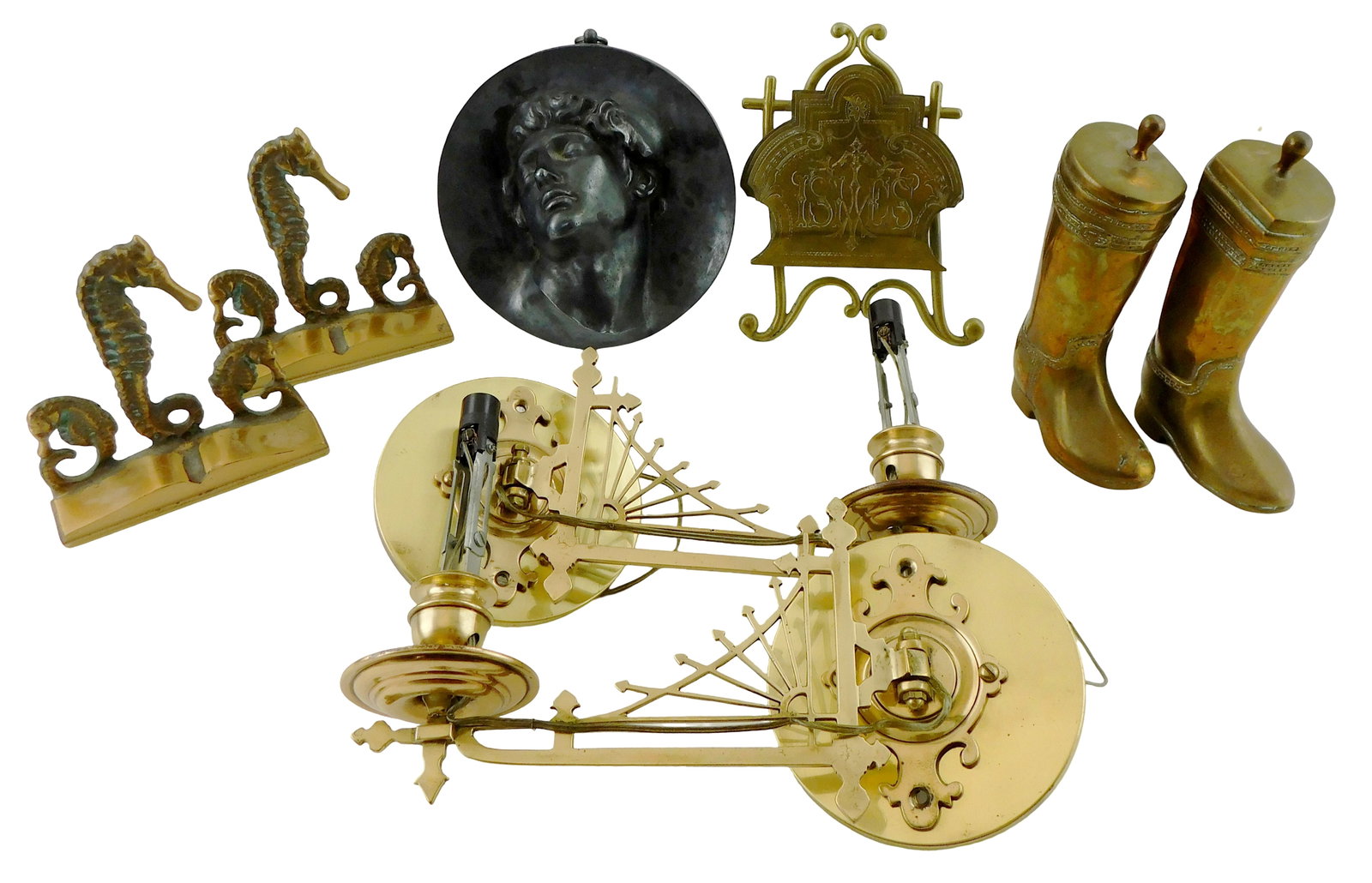 METALWARE: Brass and other decorative metalware, eight pieces, late 19th-20th C., including: pair (1 of 1)