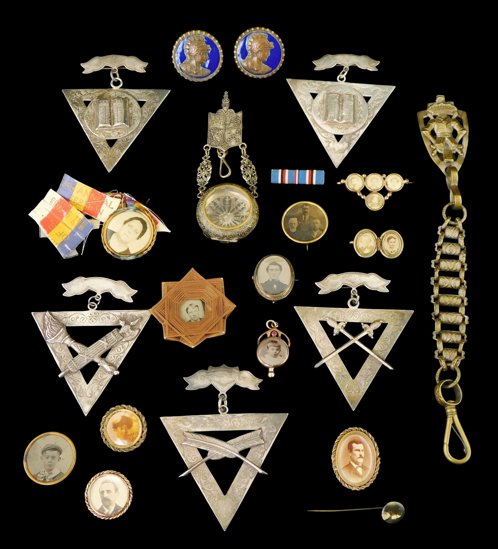 EPHEMERA/ MASONIC/ EARLY PHOTOGRAPHY: 1874 Fraternal Order Knights of Pythias Regalia medal badges, (1 of 3)