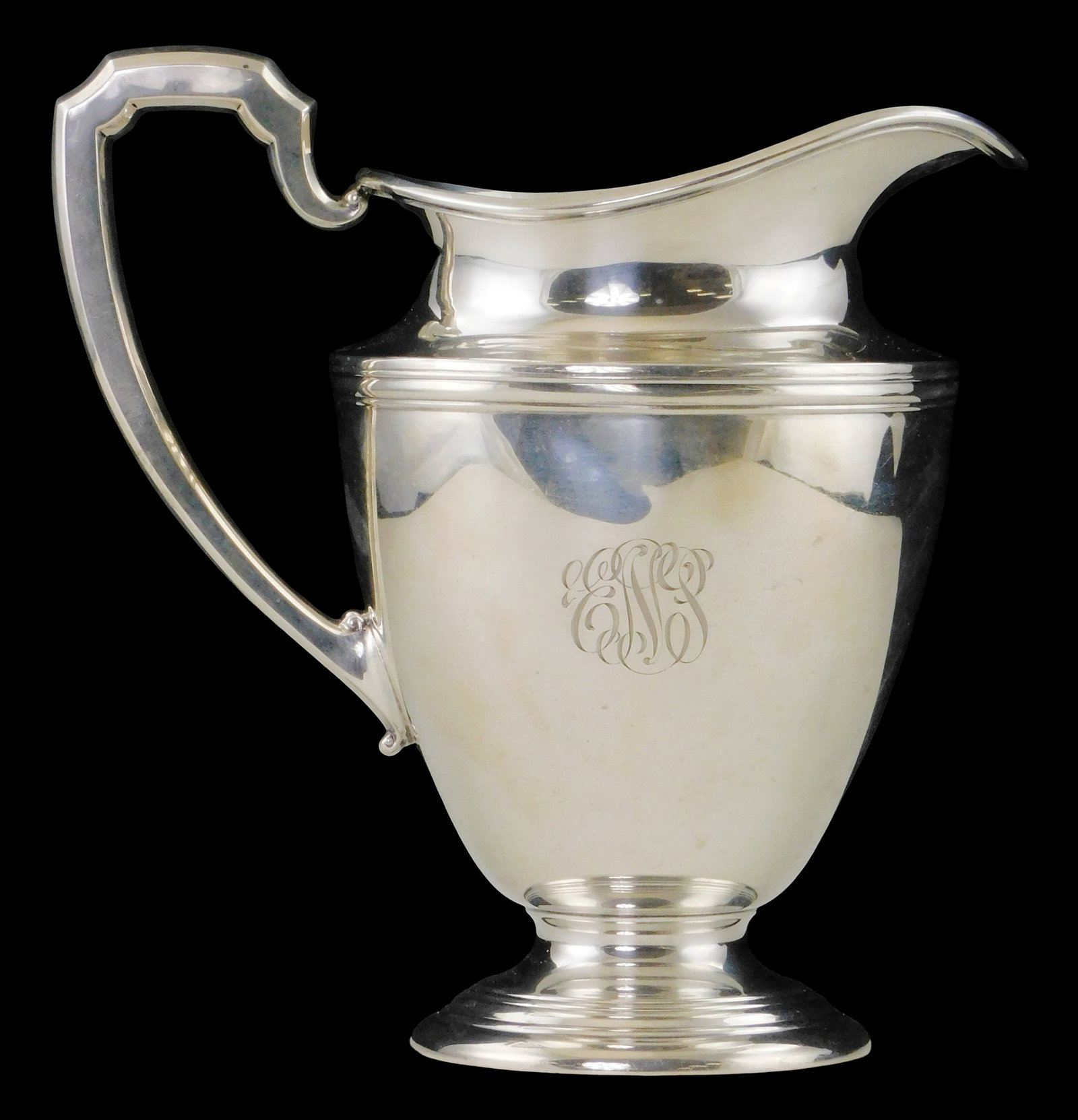 STERLING: International Silver Co. sterling silver water pitcher, pattern no. 'e28' stamped on base (1 of 3)