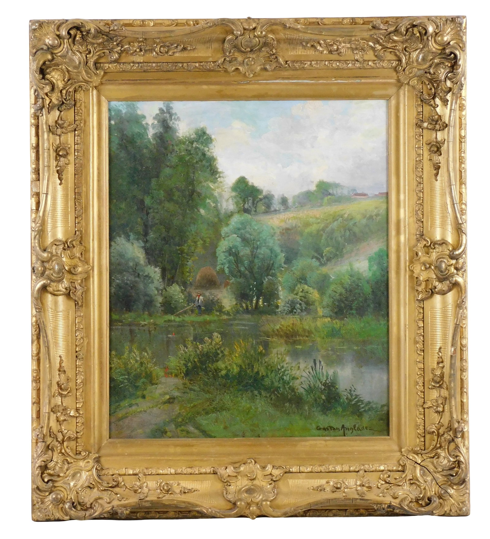 Gaston Anglade (French 1854-1919) untitled fishing scene, late 19th- early 20th C., oil on canvas, (1 of 4)