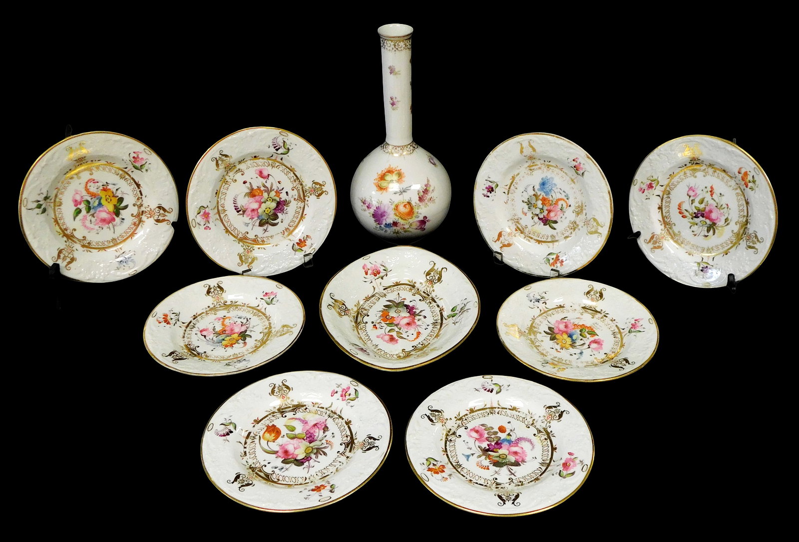 Dresden flower hand-painted porcelain plates, platter and vase, Germany, late 19th-early 20th C., (1 of 3)