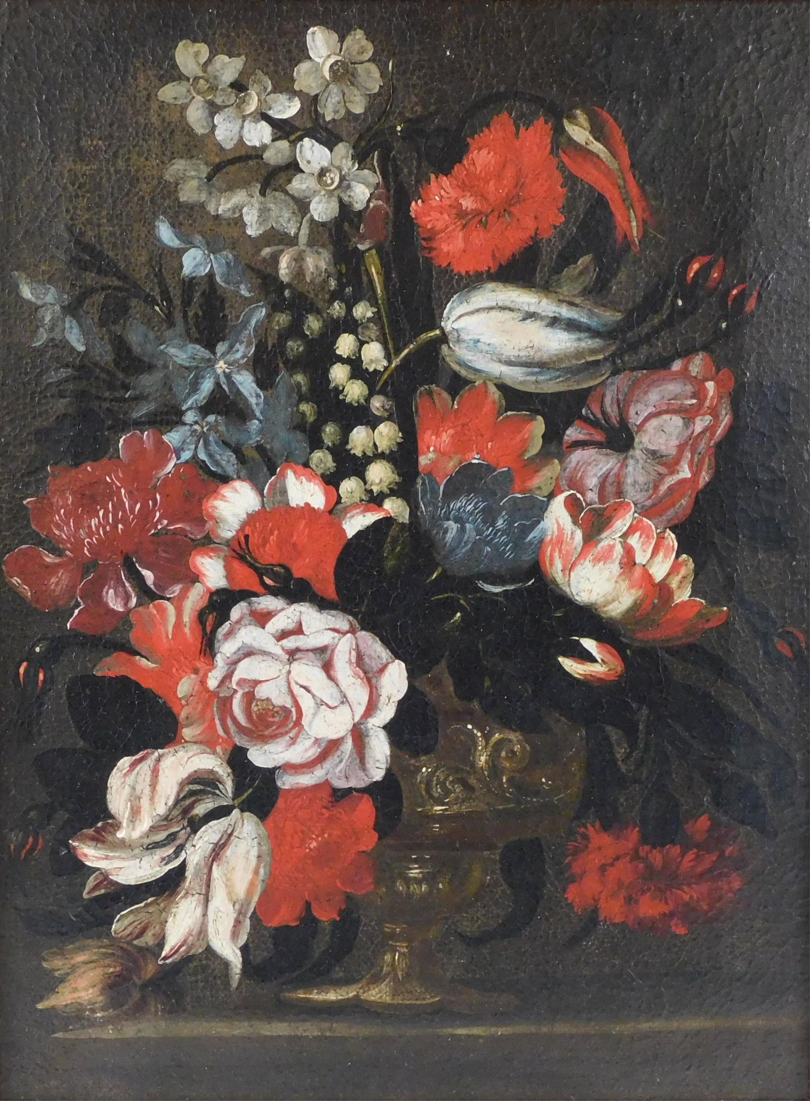 19th C. Floral still life, Dutch, oil on canvas, unsigned, framed, depicts still life of a bouquet (1 of 5)