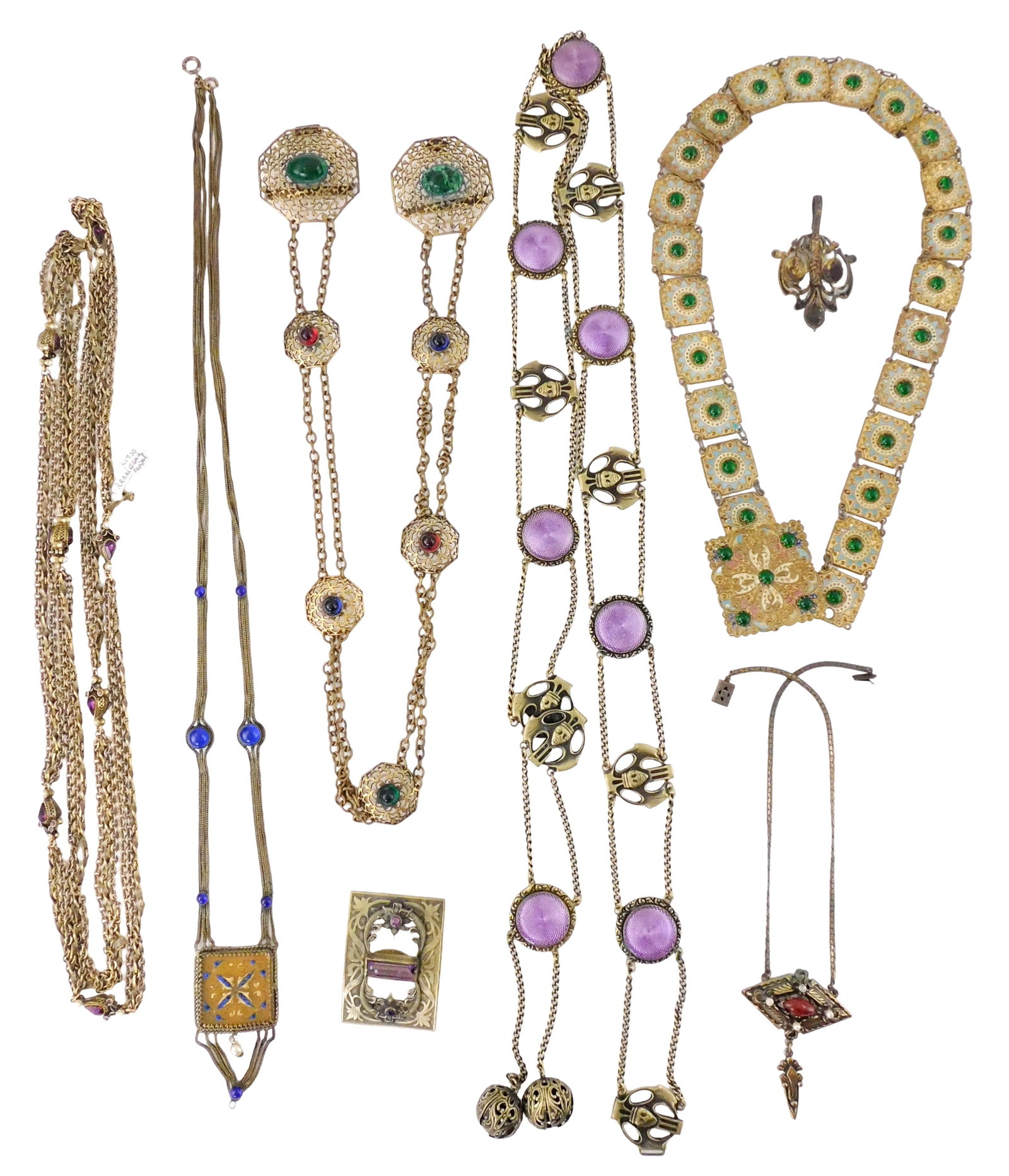 COSTUME JEWELRY: Eight pieces of antique/ vintage jewelry and accessories, late 19th/ mid 20th C., (1 of 3)