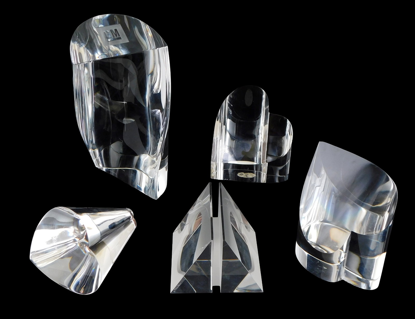 ART GLASS: Five Steuben crystal figures and paperweights, four heart themed and a bust, all signed, (1 of 1)