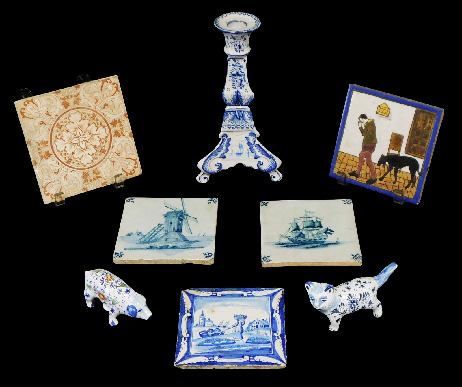 Delft, Wedgwood, etc., eight pieces of European Faience and other ceramics, including: Delft blue (1 of 3)