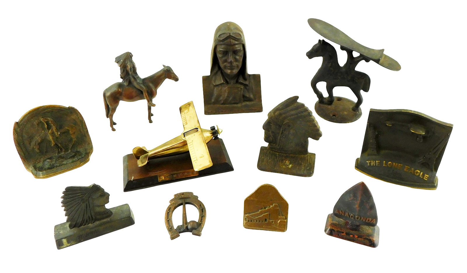 Native and Americana metalware, eleven pieces, many Lindbergh-themed, details include: “Spirit of (1 of 2)