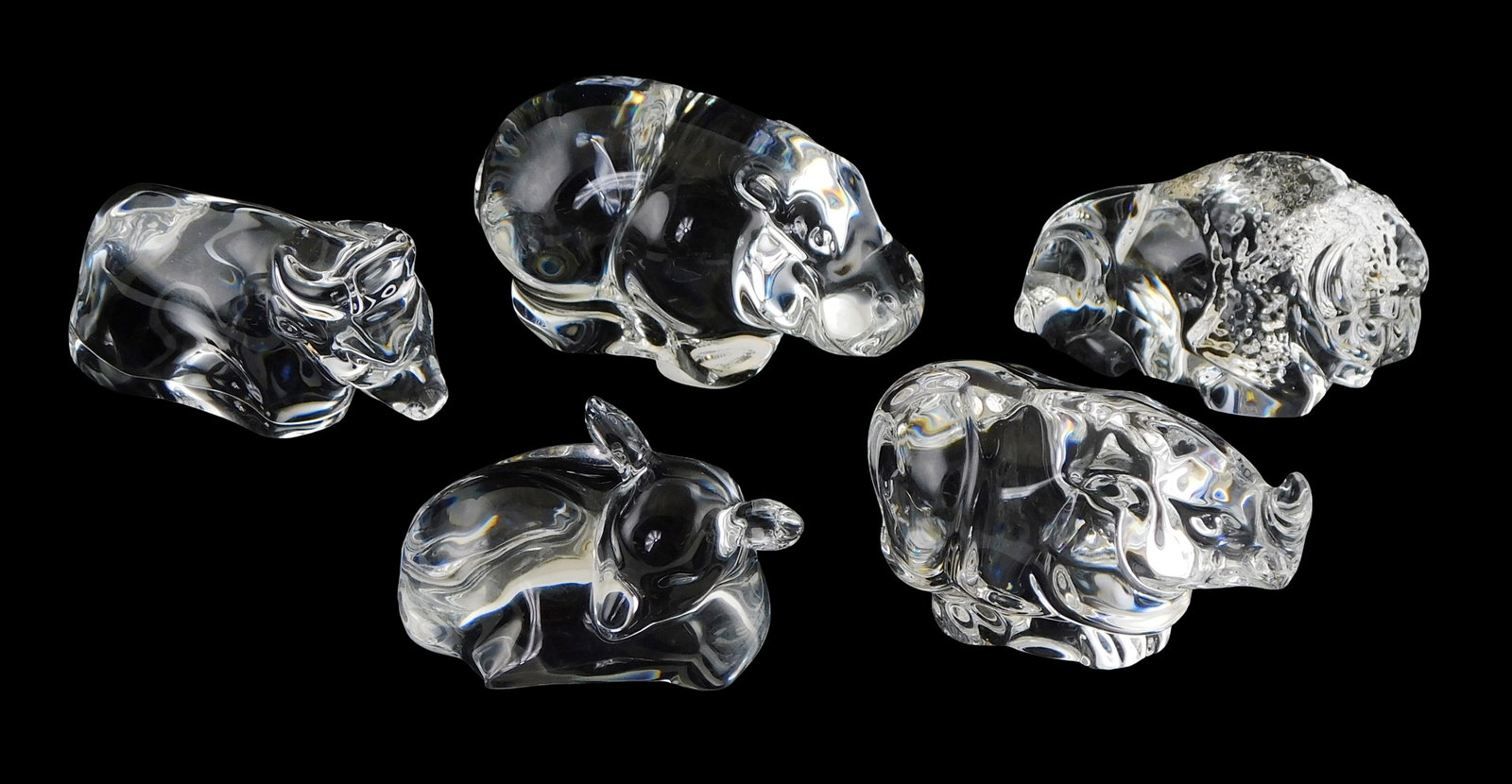 ART GLASS: Five Steuben hooved animal themed crystal hand coolers, all with marked or signed base, (1 of 1)