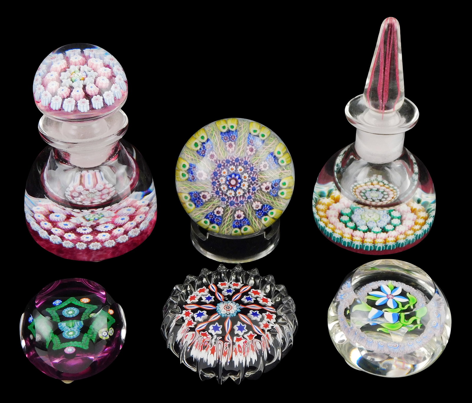ART GLASS: Six Perthshire cane and millefiori paperweights, Scotland, 20th-21st C., including: two (1 of 8)