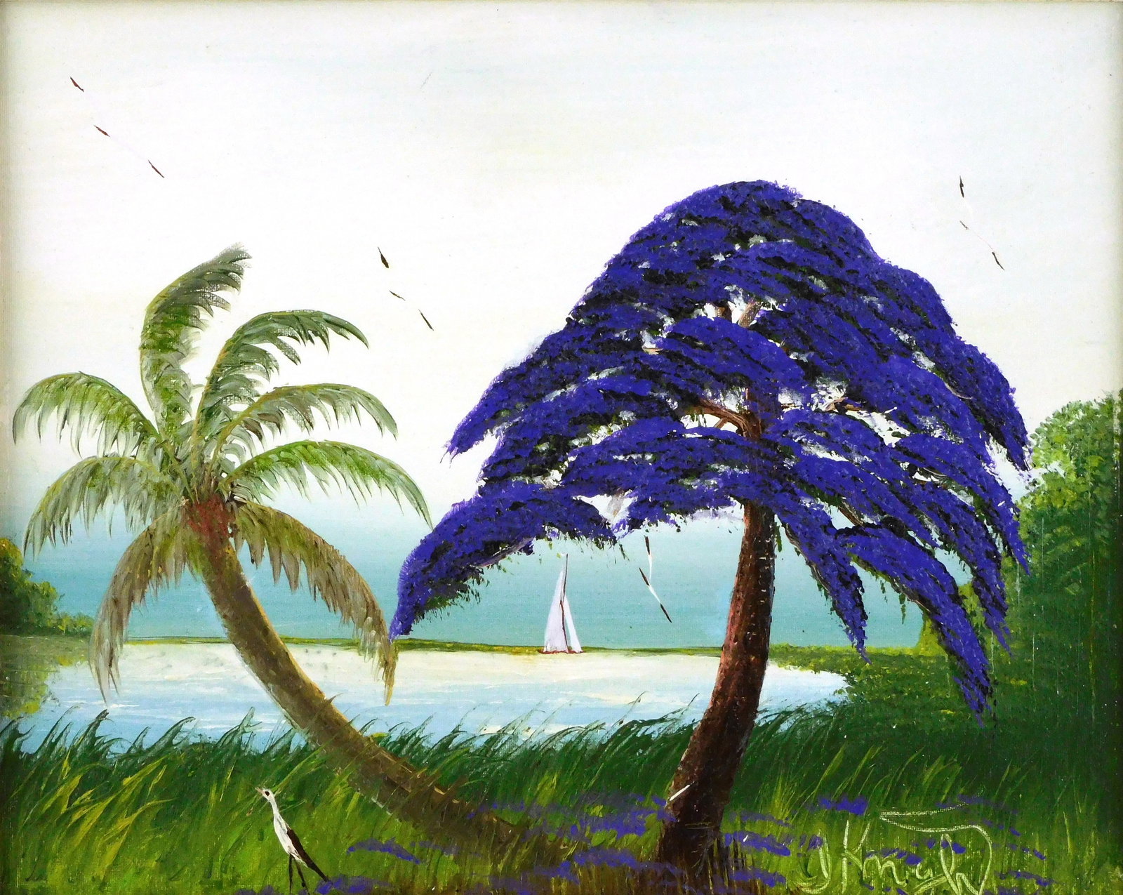 Isaac Knight (American, 1941-2022) Highwaymen poinsettia and palm tree, oil on canvas-board, (1 of 3)