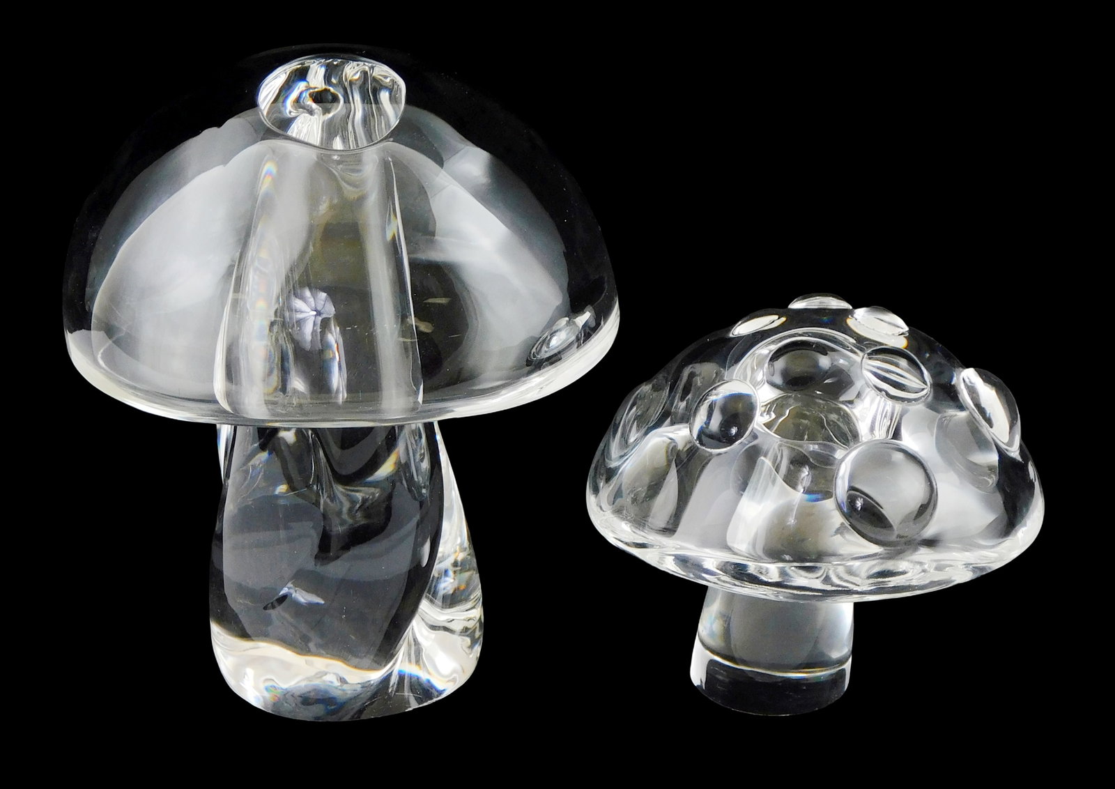 ART GLASS: Two Steuben crystal mushrooms, including: medium mushroom, signed on base, 5 1/4?? h. x (1 of 1)